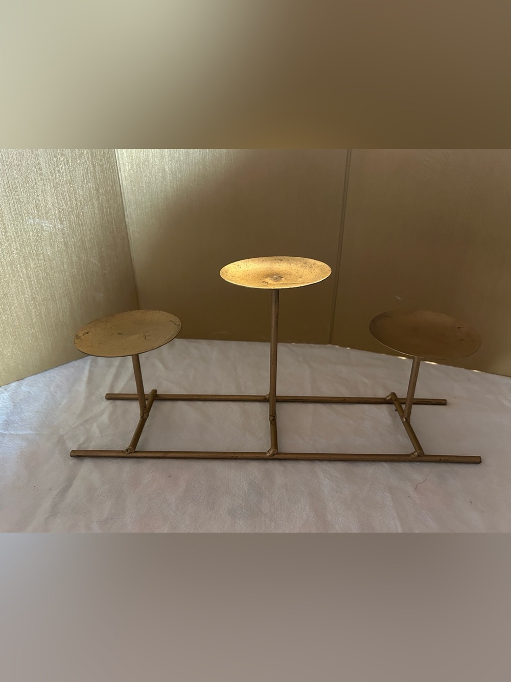 3 Pillar Candle Holder Fireplace Candelabra Decorative Gold Tone